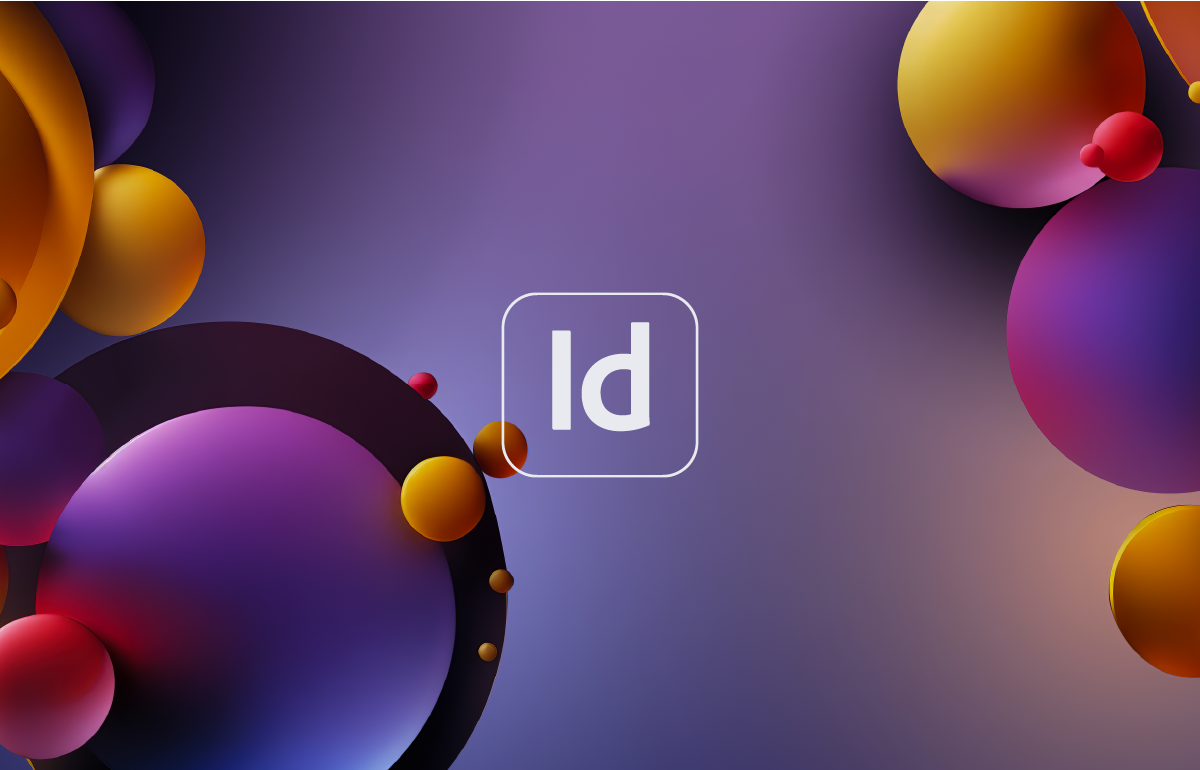 Purple, gold, orange and pink 3d bubbles with the letters ID