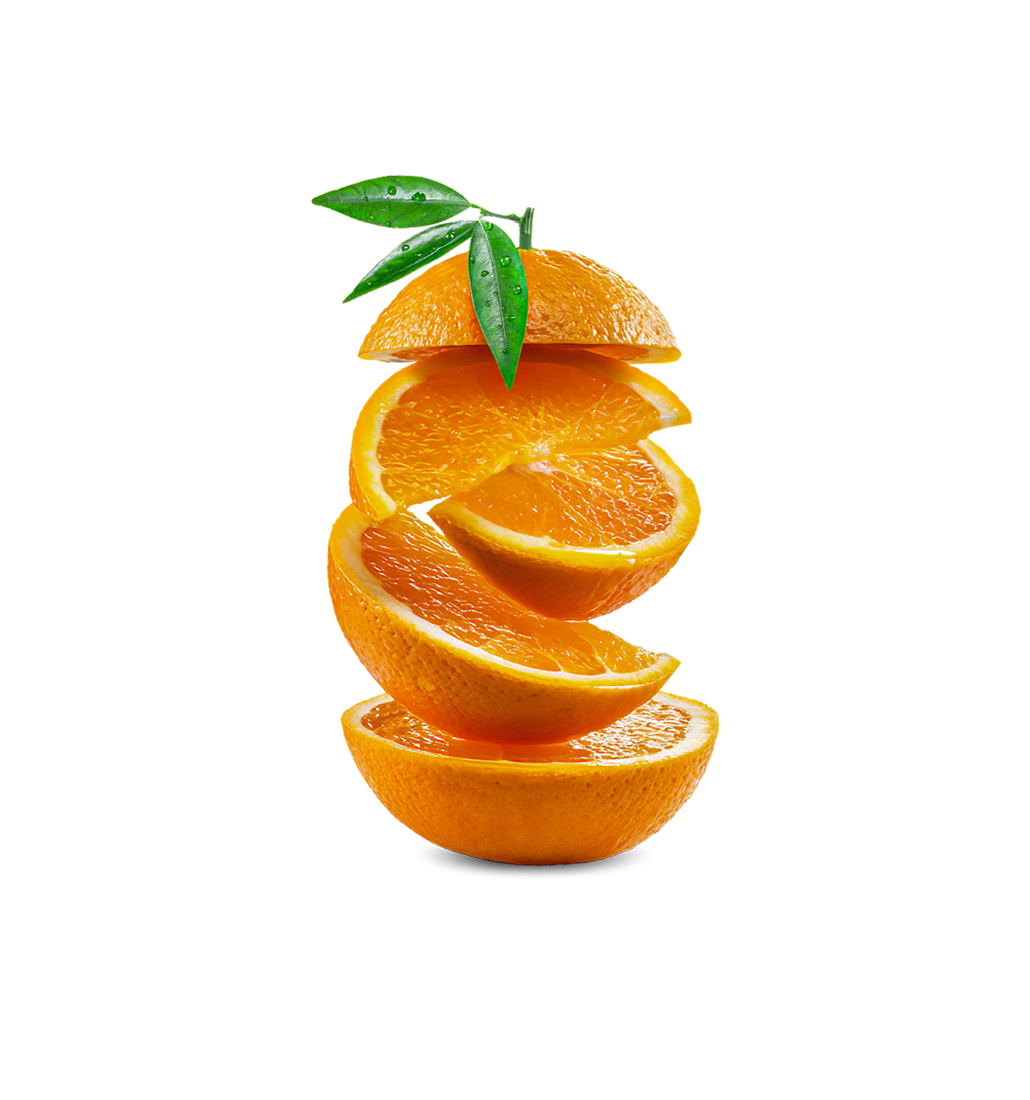 Sliced juicy oranges stacked vertically